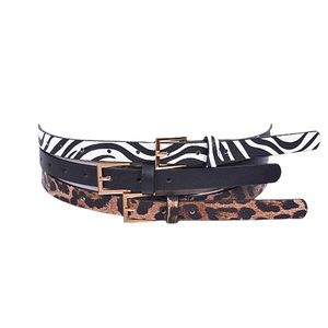 3 PC Leather Animal Print Skinny Belt Statement Set